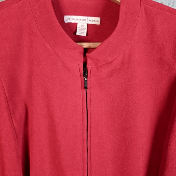 JM Collection Red Suede Like Zip Up Jacket 18W Plus Minimalist Blazer Trending - Picture 9 of 11